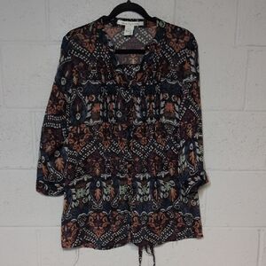 Women's American Rag Y2K Multicolor Patterned Babydoll Tunic Top Size 1X